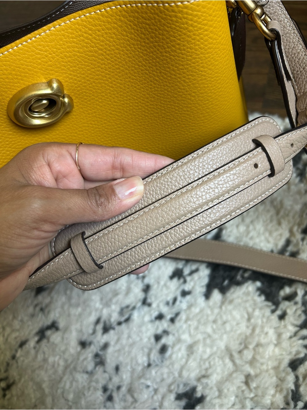 Coach Pebble Leather Shoulder Bag in Yellow and Tan - Picture 5 of 7